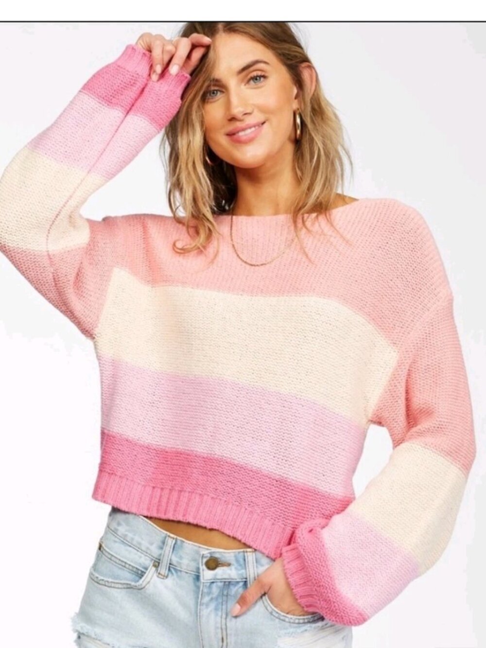 NWT Billabong Seeing Stripes Cotton Sweater Medium Crop Beach Seashore Surf